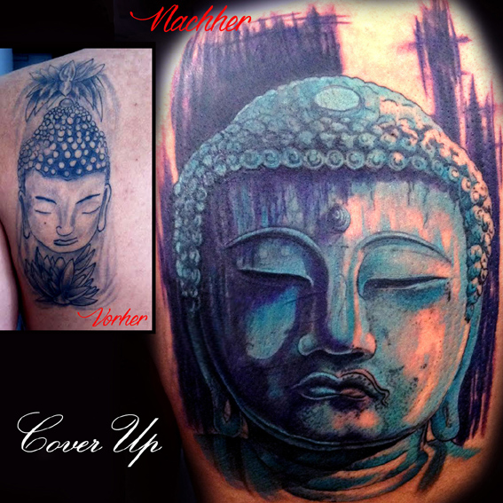 Überarbeitetes Buddha Cover-Up Tattoo in Berlin