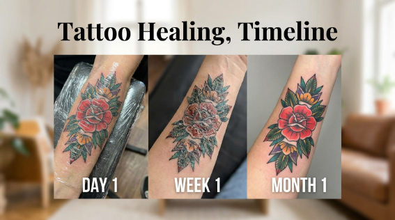 Tattoo Healing Timeline mit typischen Phasen der Abheilung