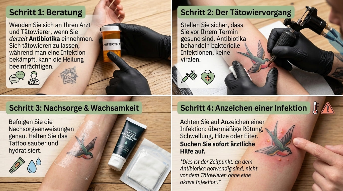 Antibiotika und Tattoo: Darf man sich tätowieren lassen – oder lieber warten?